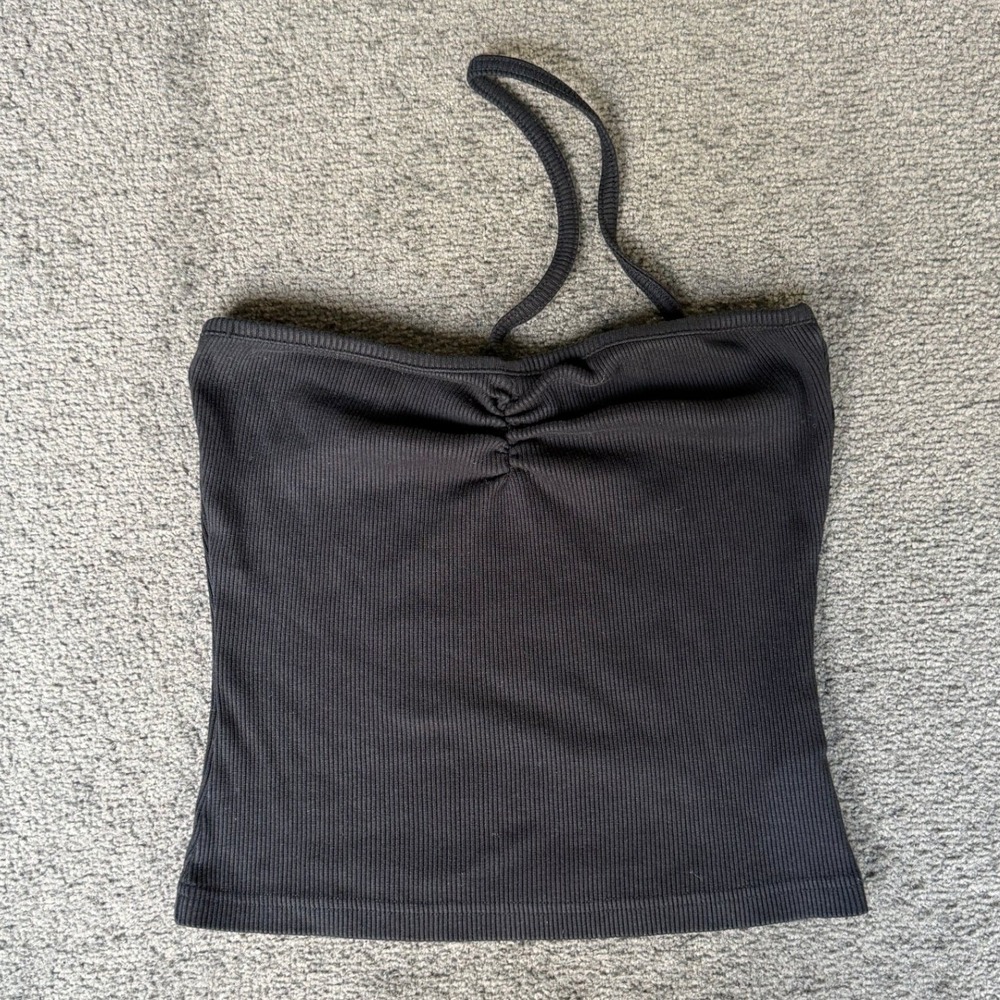 Agolde Lola Tank Black Ribbed Asymmetric Single Strap Top A7083-1260 Womens M